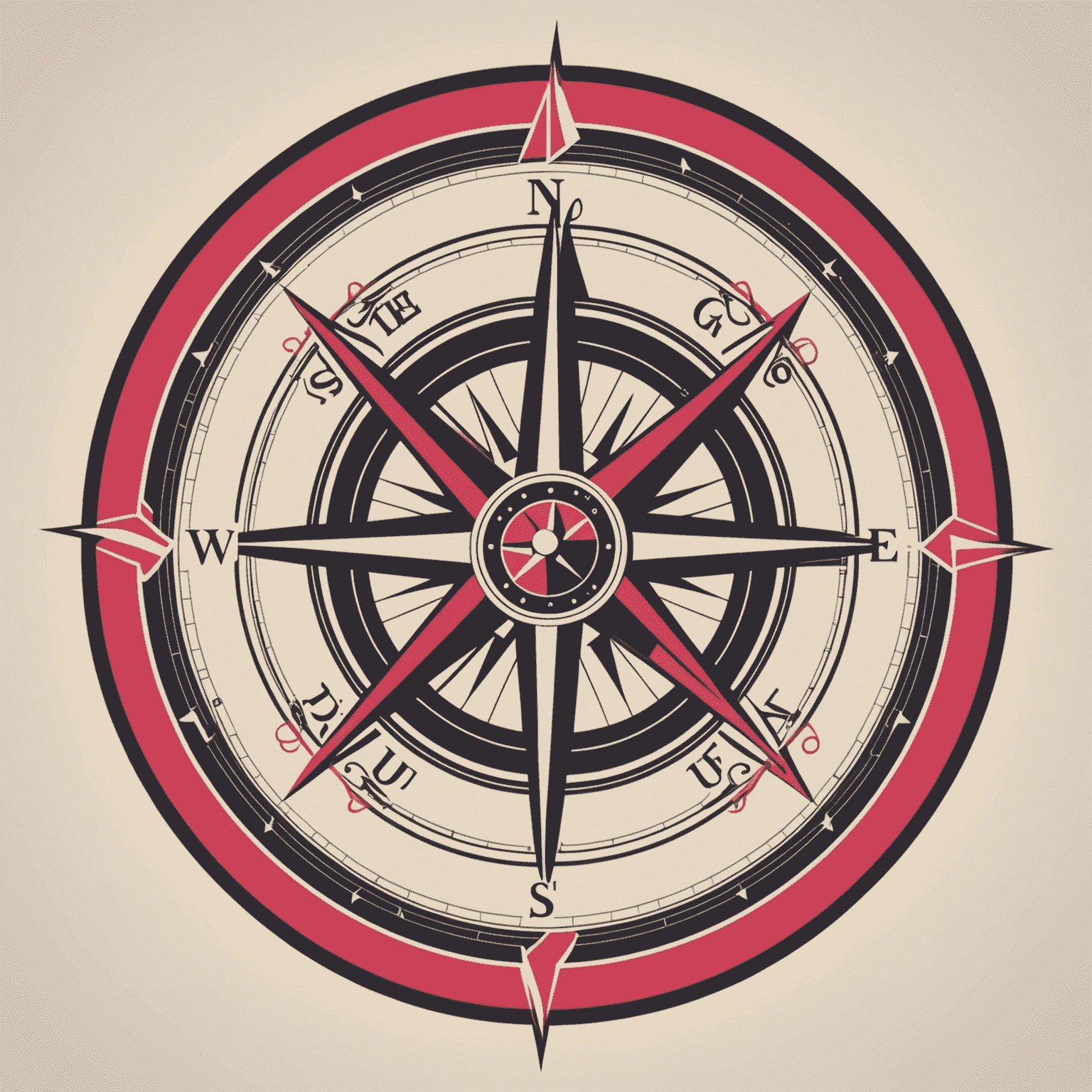 Touring Guide Logo - A stylized compass with red and pink accents