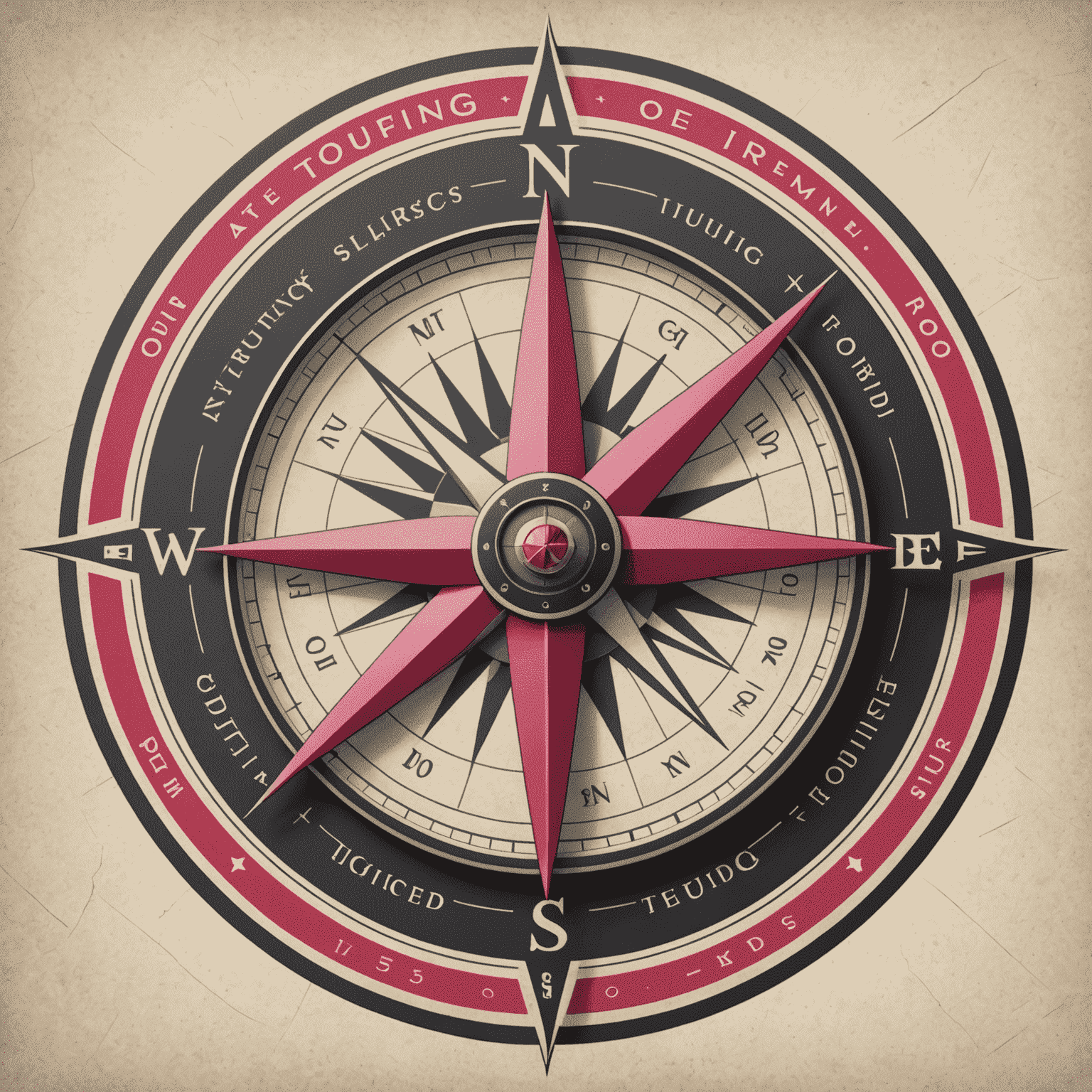 Touring Guide Logo - A stylized compass with red and pink accents