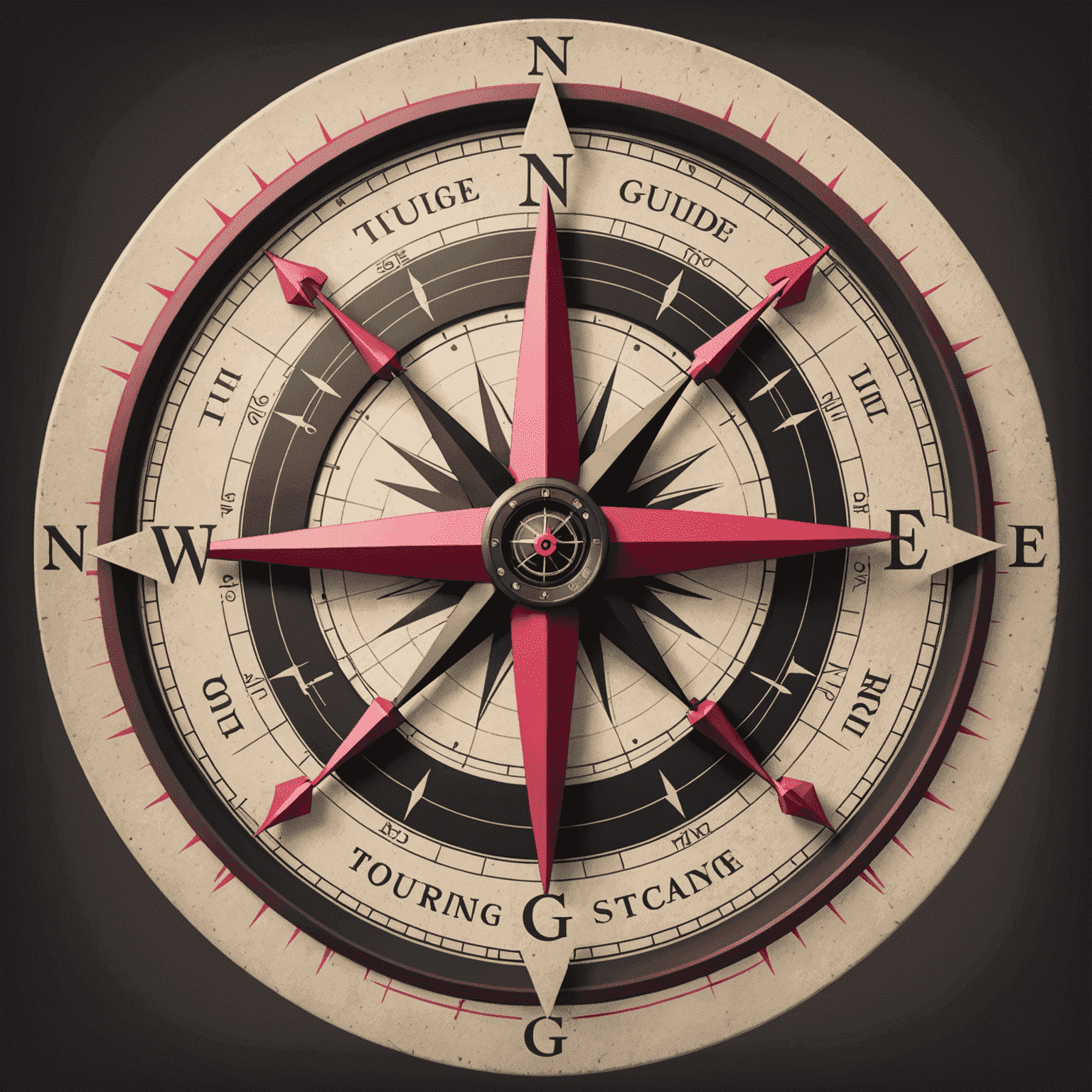 Touring Guide Logo - A stylized compass with red and pink accents