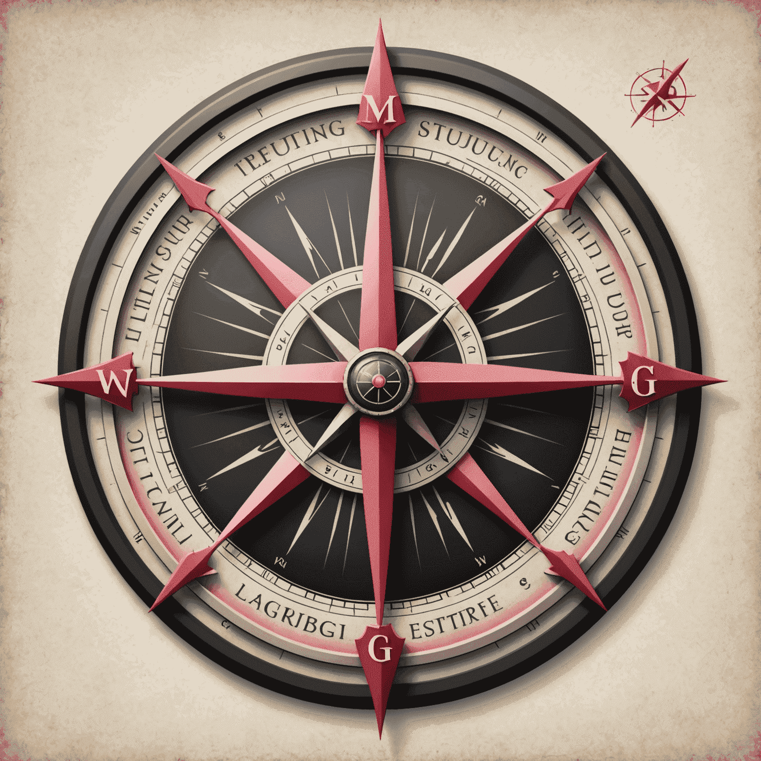 Touring Guide Logo - A stylized compass with red and pink accents