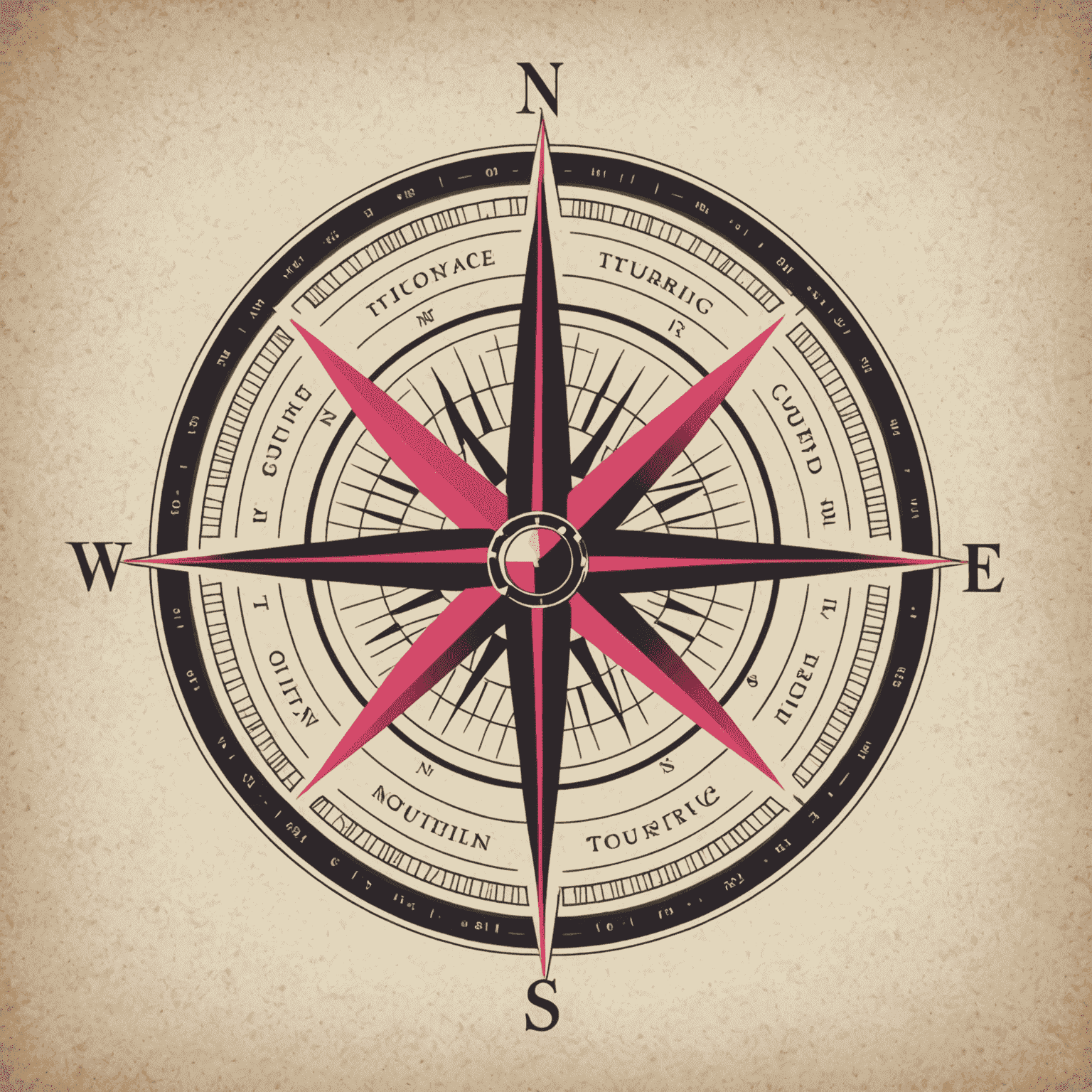 Touring Guide Logo - A stylized compass with red and pink accents