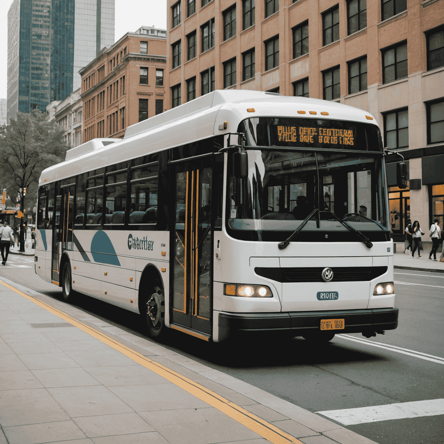 A modern bus or train in a city environment, representing public transportation options