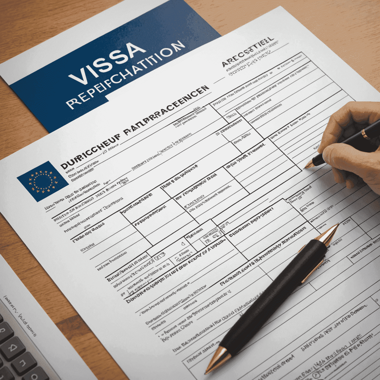 A montage showing different stages of visa application process, including document preparation, form filling, and visa approval stamp