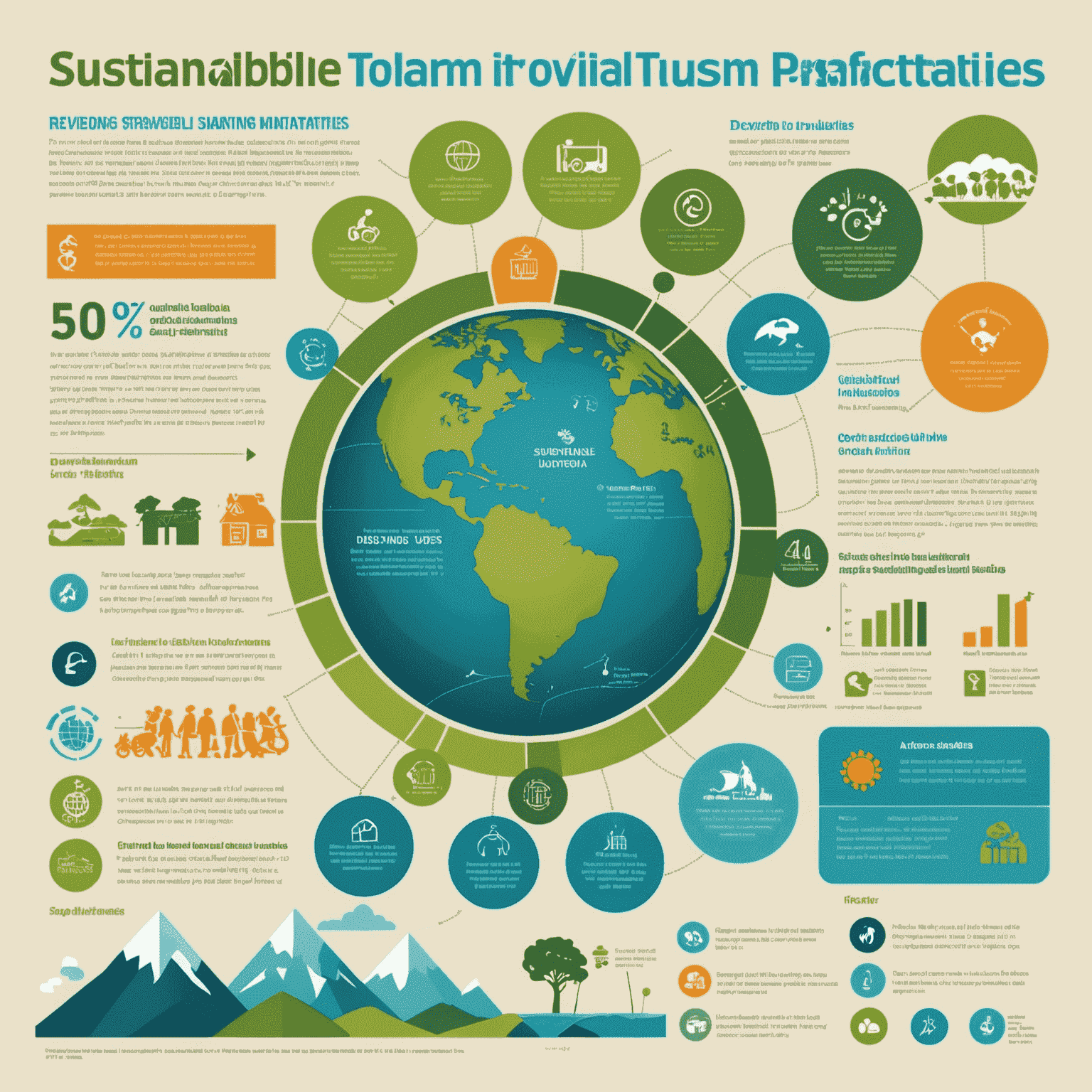 Infographic showing sustainable tourism practices and initiatives